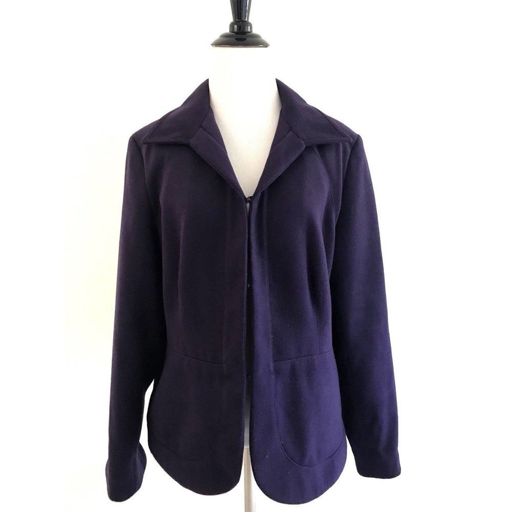 Chicos | Velvet Collar Blazer Size 2 Purple Lined Stretch Jacket Long Sleeves
